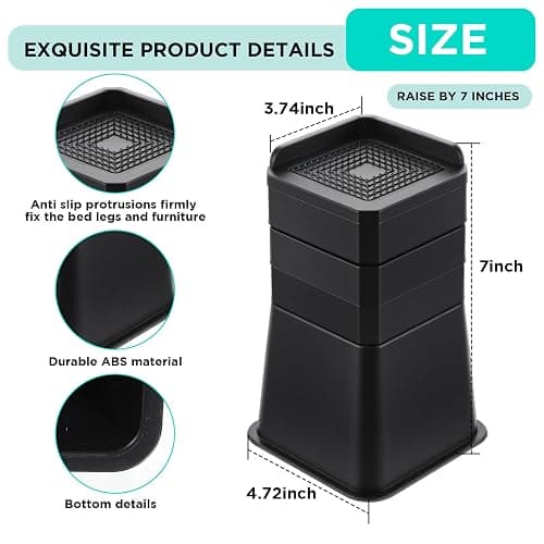 mekueeex Bed Riser Heavy Duty, Adjustable Furniture Risers 3,4,5,6,7 inch, L Shape Bed Lifts Risers for Table Legs, Couch, Sofa, Desk, Cabinet Leg Frames(Black,3-7 inch) thumbnail 2