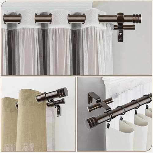 TONIAL1 Inch Double Curtain Rods for Windows 66 to 120 Inches (6-12ft), Heavy Duty Decorative Drapery Rod for 32 to 144 Inches (5.75-11.7ft) with Classic Cap Finial, Bronze thumbnail 3