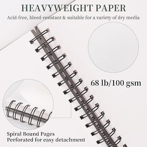 5. SuFly Sketch Book 9x12, Drawing Paper Pad-68lb/100gsm, Top Spiral Sketchbook Hardcover, 100 Sheets Sketch Pad for Kids Classroom Art Supplies for Adults-Sketchpad for Drawing, Illustration & Art Stuff thumbnail 4