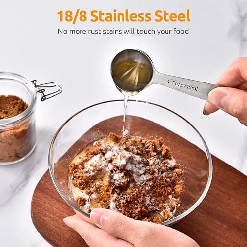 U-Taste Teaspoon Tablespoon Measuring Spoons: 18/8 Stainless Steel Measure Scoop Set of 5, 1/4 TSP, 1/2 TSP, 1 TSP, 1/2 TBSP & 1 TBSP, Metal Kitchen Measurement Utensil for Dry and Liquid Ingredients thumbnail 4