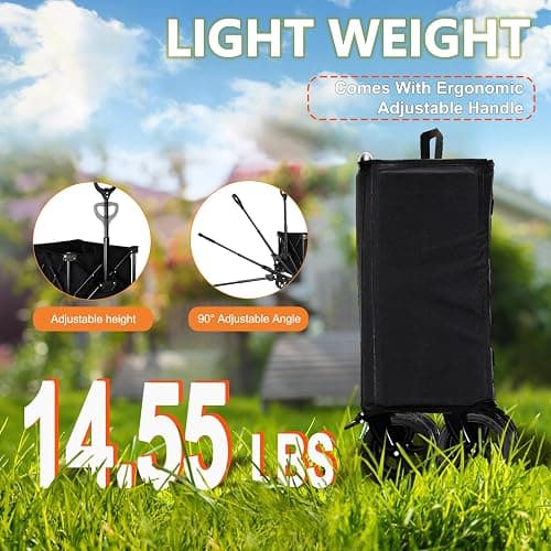 Collapsible Wagon Cart with Wheels Foldable, Folding Wagon Cart with All Terrain Wheel, Large Grocery Carts On Wheels, Heavy Duty Utility Wagons for Shopping Beach Sports Fishing Camping, 110L, Black thumbnail 6