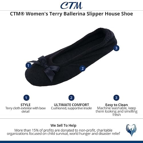 CTM Women's Terry Ballerina Slipper House Shoe thumbnail 6