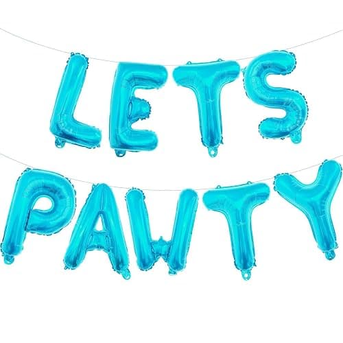 9 Pcs Lets Pawty Balloons Banner 16 Inch, Dog Cat Pet Birthday Letters Sign Lets Pawty Balloons Happy Birthday Banner for Pet Dog Cat Party Supplies Decorations (Pastel Blue) - Image 1