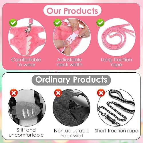 YBEATY Ferret Harness and Leash Set Small Animals Vest Harness with Safe Bell Dinosaur Shaped Leash Set for Baby Rabbit Guinea Pig Teacup Chihuahua Mouse and Other Small Pet (Pink) thumbnail 6
