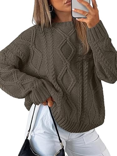 Trendy Queen Women's Oversized Cable Knit Crewneck Sweaters - Image 1