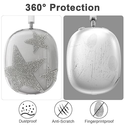 Bling Case Cover for AirPods Max, [5 in 1] Silicone Clear Sparkling Soft TPU Earcup/Ear Pad Case/Headband Cover Glittering Rhinestones Stars Accessories for Apple AirPods Max New USB-C (2024), White thumbnail 4