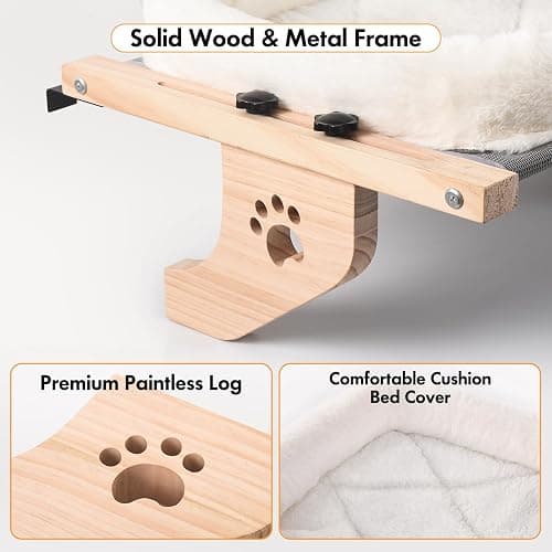 AMOSIJOY Cat Sill Window Perch Sturdy Hammock Window Seat with Cushion Bed Cover, Wood & Metal Frame for Large Cats, Easy to Adjust Cat Bed for Windowsill, Bedside, Drawer and Cabinet (M) thumbnail 6