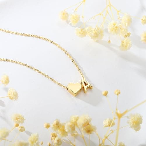 Turandoss Heart Initial Necklace for Women Teen Girls - 18K Gold Plated Letter A-Z Pendant Necklace Dainty Heart Necklaces Tiny Initial Necklaces Birthday Gifts for Women Jewelry thumbnail 5