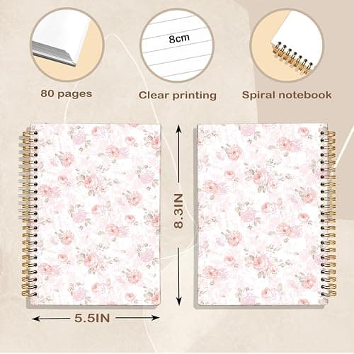 NEFMGEG Pink Pastel Floral Notebook Journal for Teen Girls & Women, Cute Pink Stuff - Office Supplies, Coquette Girly Spiral Notebook for Women, 5.5x8.3 Inch thumbnail 3