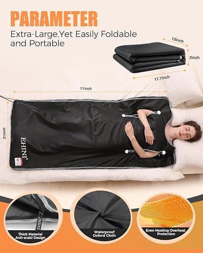 EHINI Infrared Sauna Blanket-Sauna Blanket for Home Use, Portable Design for Relaxation and Detoxification Highest 176℉, 20-60 Minutes Timer, 6 ft x 2.65 ft (Black) thumbnail 6