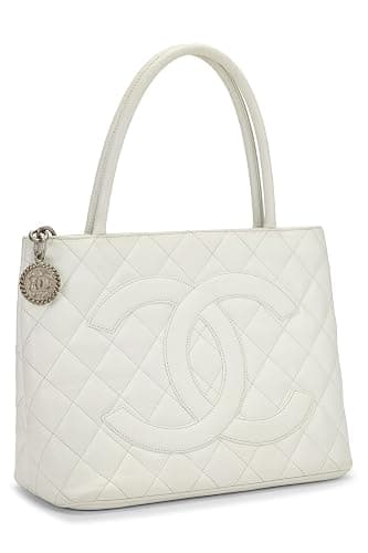 Chanel, Pre-loved White Quilted Caviar Medallion Tote, White thumbnail 2