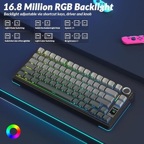AULA S75 PRO Wireless Mechanical Keyboard with Screen&Knob, Tri-Mode Hot Swappable Gaming Keyboard 75%, Pre-lubed Switches, RGB Backlit, Side Printed PBT Keycaps, Creamy Sounding Computer Keyboards thumbnail 6
