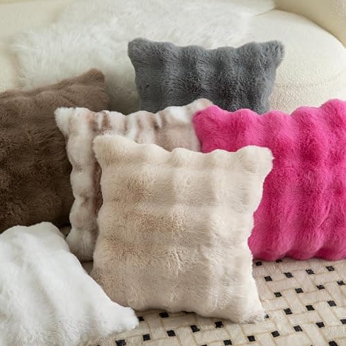 MANDIOO Pack of 2 Thick Plush Wool Decorative Throw Pillow Covers Super Soft Wave Bubble Fur Velvet Cushion Covers Pillow Shams for Couch Bed Living Room 12x20 Inch Cream White thumbnail 7