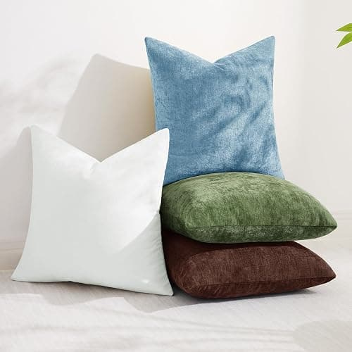 decorUhome Chenille Reddish Brown Throw Pillow Covers 18x18 Inch Set of 2, Decorative Soft Couch Pillow Covers Solid Dyed Accent Farmhouse Neutral Square Pillow Cases for Sofa thumbnail 7