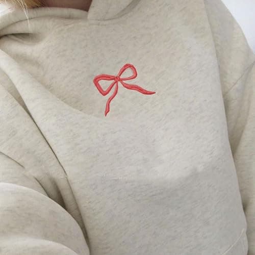 Embroidery Hoodies Women Cute Bowknot Graphic Preppy Pullover for Teen Girl Oversized Long Sleeve Hood Sweatshirt thumbnail 3