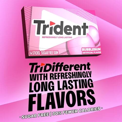 Trident Bubblegum Sugar Free Gum, Original Version, 168 Pieces, Pack of 12 | Chewing Gum with Xylitol, Perfect for Long Lasting Fresh Breath at School, Work & Travel thumbnail 5