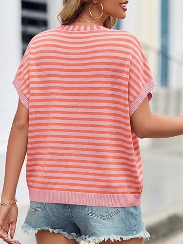 Saodimallsu Womens Summer Oversized Cardigans Batwing Short Sleeve Lightweight Button V Neck Casual Knit Sweater Tops thumbnail 5