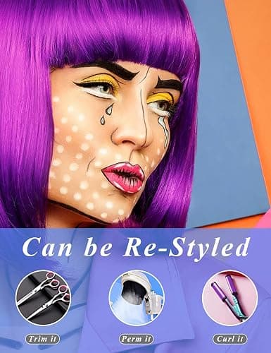 LOHO MAGICA 9 Pack Colored Wigs, Funky Colorful Wigs, Short Bob Hair Wigs, Neon Party Wig, Cosplay Wig with Rimless Heart Shape Sunglasses - One Size for All Women Adults Halloween Costume Night Club thumbnail 6