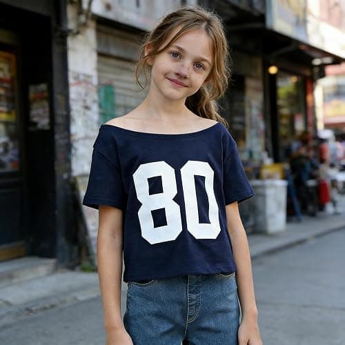 Weripoah Off The Shoulder Tops for Girls Cute Shirts for Teens Graphic Number Tees for Teen Oversized Jersey Y2K Shirt thumbnail 6
