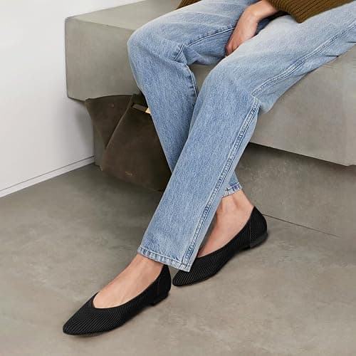 TINGRISE Women's Flats Shoes Pointed Toe Knit Ballet Comfortable Dressy Slip On Flat thumbnail 4
