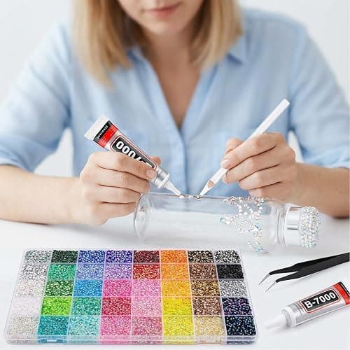 SERTAS 40000 Pcs Bedazzling Kit with 40 Colors Resin Jelly Rhinestones,3mm Flatback Gems Includes 3X 10ml B7000 Glue, Wax Pen and Tweezers for Clothes, Shoes, Nails & DIY Art (40000) thumbnail 7
