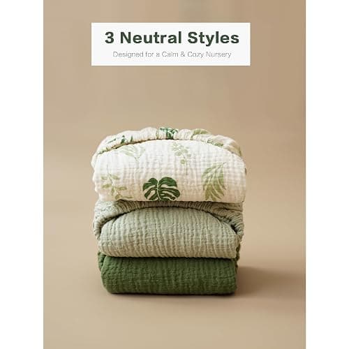 Coreeky Muslin Bedside Sleeper Bassinet Fitted Sheets, 3 Pack Cotton Baby Sheet for Boys & Girls, Soft, Compatible with Baby Delight, Dream On Me, AMKE and Other Rectangle Mattress (Leaf Green) thumbnail 6