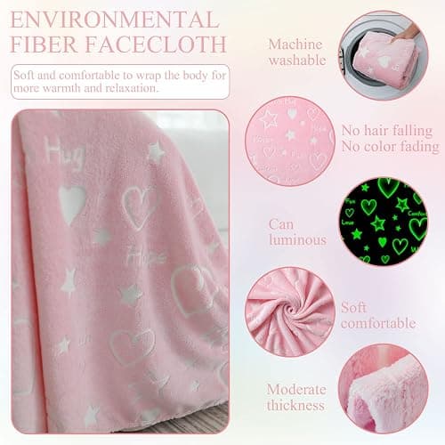Goodhipi Glow in The Dark Heart Stars Blanket, Gifts for Girls Women Mom,Soft Warm Cozy Pink Blanket for Girls,Easter Gifts for Kids Birthday Gifts Presents Kids 3-12 Age,50"x 60" thumbnail 5
