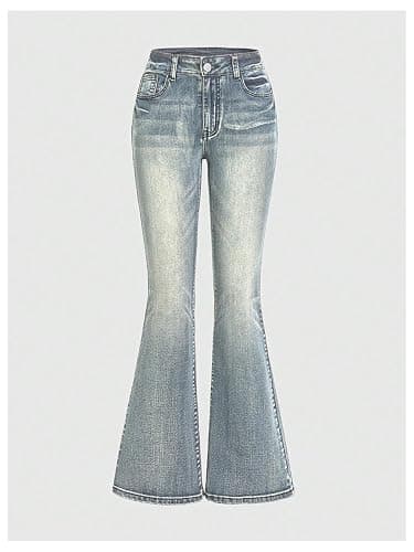 MakeMeChic Women's Bell Bottom Jeans Stretchy Flared Jeans Embroidered Y2K High Waist Denim Pants thumbnail 5