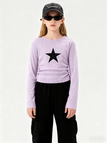 Cakaner Tween Girls Clothes Ribbed Star Printed Shirt + Cargo Pants Sets Fall Outfits Sizes 7-16 Years thumbnail 2