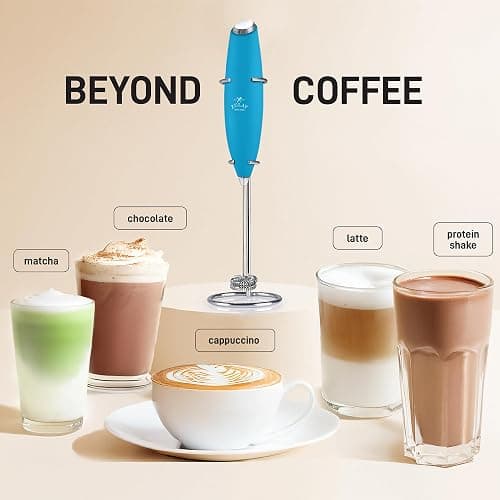 Zulay Kitchen Powerful Milk Frother Wand With Duracell Batteries - Ultra Fast Handheld Drink Mixer - Electric Whisk Foam Maker for Coffee, Lattes, Cappuccino & Matcha - Double Whisk - Teal thumbnail 5