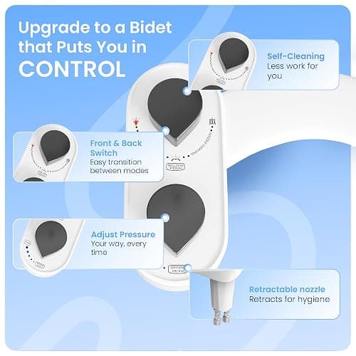 CLEAR REAR Bidet Attachment for Toilet Seat - Non-Electric with Self Cleaning Nozzles, Leak Proof Connectors, Adjustable Water Spray, Rear & Feminine Wash - Hygienic Bathroom Upgrades (White) thumbnail 4