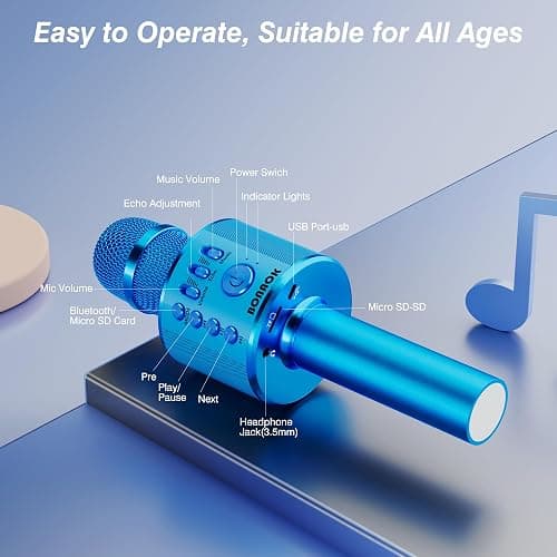 BONAOK Wireless Bluetooth Karaoke Microphone,3-in-1 Portable Handheld Karaoke Mic Speaker Machine Birthday Home Party for PC or All Smartphone (Q37 Blue) thumbnail 7