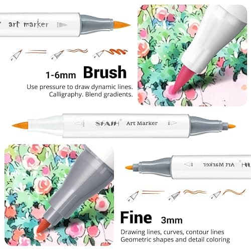 SFAIH Art Pastel Alcohol Markers Brush & Fine Tip - 101 Dreamy Colors | Seamless Blending Markers for Adult Coloring Illustration, Shoulder Strap & Storage Case, Colorless Blender, Gift for Artist thumbnail 3