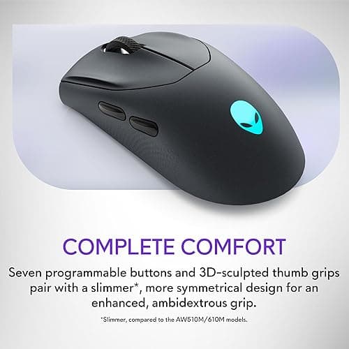 Alienware AW720M Tri-Mode Wireless Gaming Mouse - 2.4GHz Wireless, Bluetooth 5.1, 26,000 DPI, 8-Fully Programmable Buttons, Magnetic Snap Charging Adapter USB-A to USB-C Cable - Dark Side of The Moon thumbnail 6