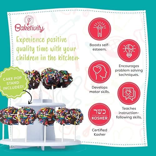 Baketivity Cake Pop Baking Kit with Stand, No Mold or Maker Needed | Certified Kosher, Includes Cake Pop Stand for Creative Arts and Crafts Fun with Kids thumbnail 4