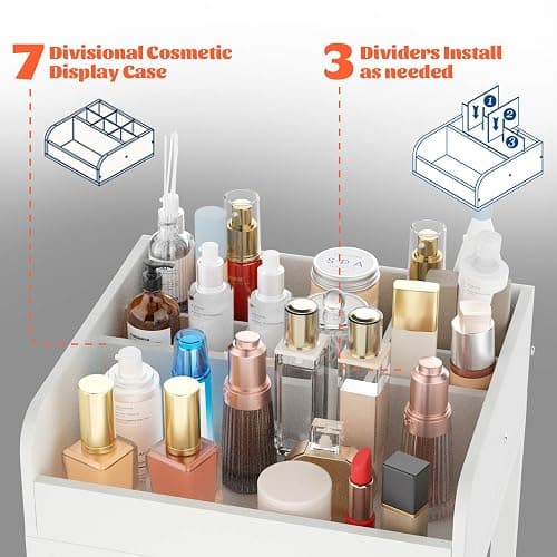 Rolling Makeup Cart Organizer, Floor Skincare Make Up Storage, Vanity Organizer with 2 Non-woven Fabric Drawers, Cosmetic Display Holder for Skin Care, Perfume, Nail Polish, Makeup Brush, Hair Tool thumbnail 3