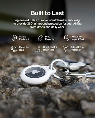 Belkin Apple AirTag Secure Holders with Key Ring - Durable, Scratch-Resistant Case with Open Face & Raised Edges - Protective AirTag Keychain Accessory for Keys, Pets, Luggage, & More - 2-Pack White thumbnail 5