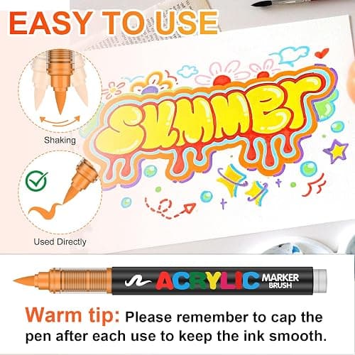Laconile 120 Couleurs Feutre Acrylique, Stylos Acryliques à Pointe Pinceau pour le Coloriage Adulte ，Acrylic Paint Markers pour Coloriage, Calligraphie, Bois, Toile, Verre, Céramique thumbnail 6