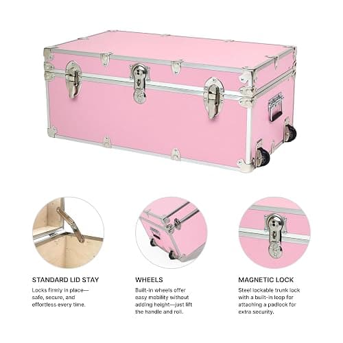 Rhino Trunk & Case Large Essential Trunk With Wheels 32”x18”x14”, 1000+ lbs Capacity - Many Colors. Strong, USA Made Summer Camp Footlocker, and Secure College Dorm Storage Chest thumbnail 5