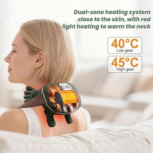 Masajeador, masajeador de cuello 4D, calentador de cuello, masajeador de hombros USB, 3 ajustes de masaje y 2 niveles de calor, para casa, oficina, viajes, relaja los músculos, alivia la fatiga thumbnail 2