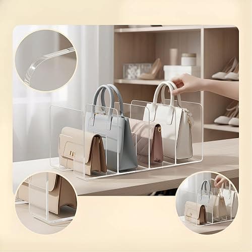 AMZABBY 2 Pack Acrylic Purse Organizer for Closet, 8-Slot Bag & Purse Organizer, No Assembly, Clear Handbag Storage Shelf .for Shelf Divider Handbags, Clothes, Sweater thumbnail 7
