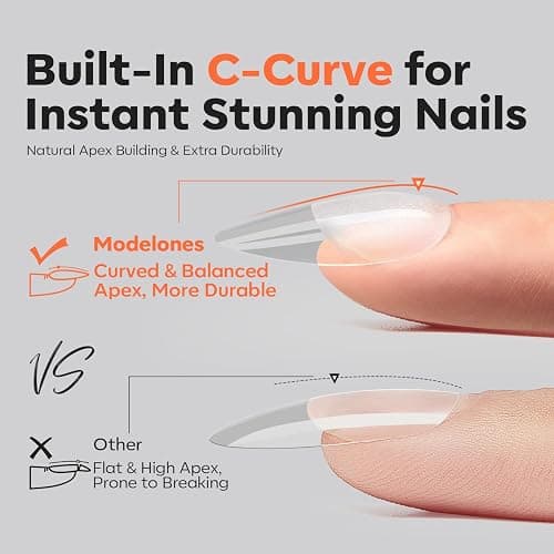 modelones Pro Luxe Instant Nail Apex Tips 15 Sizes, Medium Square Extension Gel Tips Pre-building & Pre-etched Thicker Strength Acrylic Fake Nails Full Cover 120 Pcs thumbnail 2