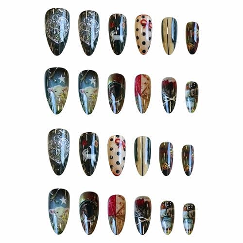 BABALAL Press on Nails Medium Almond Fake Nails Colorful Anime Glue ons Design Rabbit Sheep Flower Y2k Manicure Supplies Handmade Art 24Pcs Glossy Custom Full Cover Acrylic False Nails for Women Girls thumbnail 7