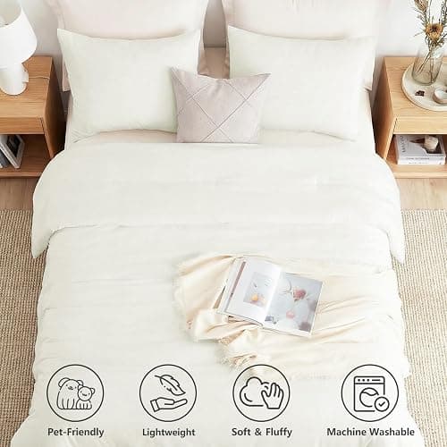 CozyLux Full Size Comforter Set Ivory, 3 Pieces Lightweight Down Alternative Quilted Bedding Sets, All Season Soft Breathable Solid Comforter with 2 Pillowcases, Luxury Soft Bed Set for Home thumbnail 3