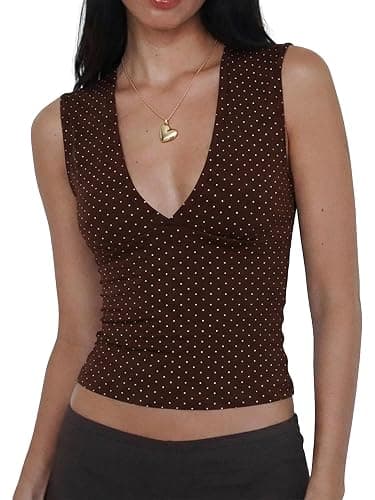 Women Deep V Neck Tops Sexy Sleeveless Crop Top Stretchy Trendy Going Out Tank Top Cute Summer Clothes - Image 1