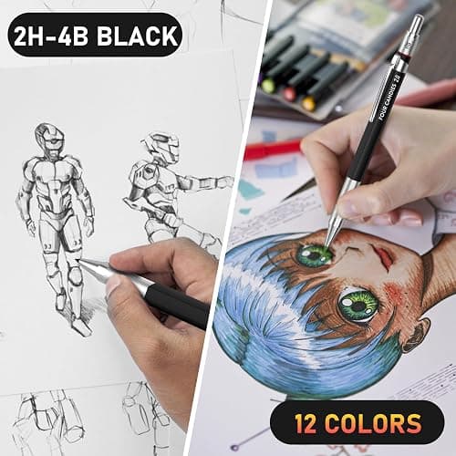Four Candies 2MM Mechanical Pencil Set with case, Artist Led Pencil Metal Lead Holder with 60PCS Graphite Lead Refill (HB, 2H, 2B, 4B, Color) Kneaded Eraser, Sharpener for Writing, Drawing, Sketching thumbnail 8