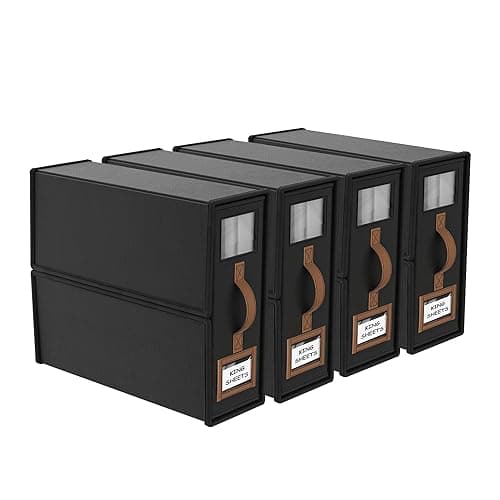 BigPonPon 4 Pack Bed Sheets Organizers And Storage (King Size),Foldable Sheet Organizer With Handle For Linen Closet,Bedding Organizer Storage For Sheets, Duvet Cover (Black) - 4 Pack-King Size-3.7 Gal - Black