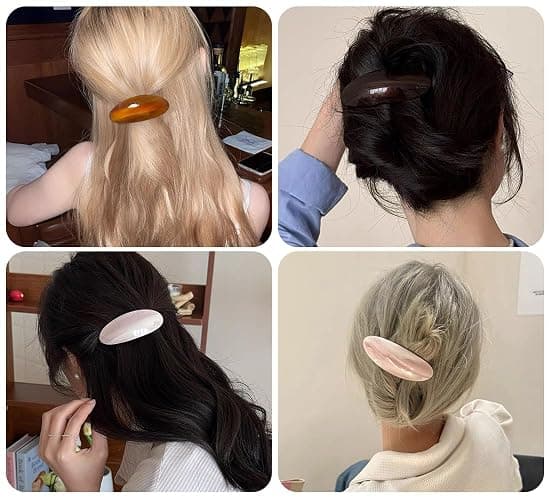 6 Stück Französische Haarspangen aus Acetat, Damen Haarklammer Klein Ovale Französische Haarspange Flat Claw Clip Haarclips für Halbe Frisuren, Retro Design Schildpatt & Perlglanz, Für Dickes Haar thumbnail 5