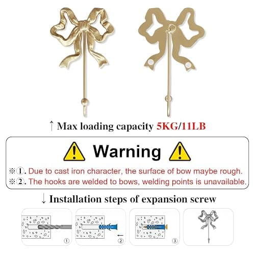 BITALYE Single Bow Hook,Gold Cast Iron Hook,Size(S):4.1x6.5 inches | Wall Mounted,Gold Cast Iron,For Coats,Bath Towels,Room Decor,Bathroom,cute coquette decor,Office thumbnail 4