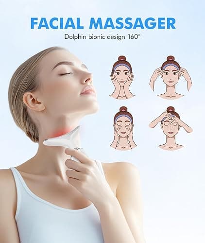 SDKWDH Red-Light-Therapy-for-Face-and-Neck, 7 Color Face Massager Tool for Wrinkles, Double Chin, Vibrating Facial Massager with Thermals for Skin Care, Glossy White thumbnail 7